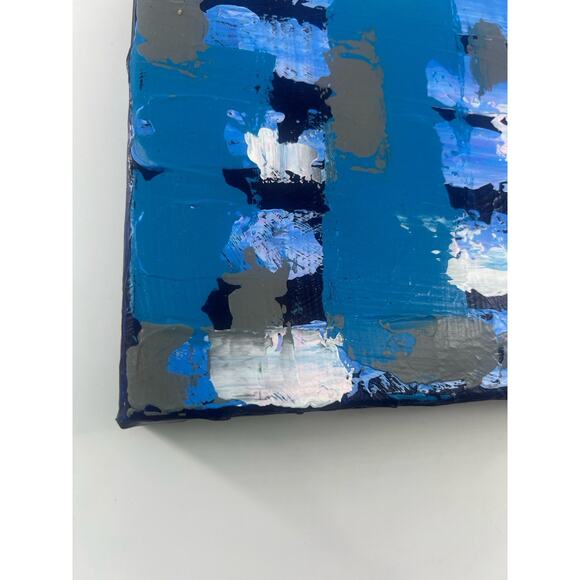 Handmade Acrylic Painting on Canvas Square Abstract Blue Gray 7.5"x8"x1.5" Art - Picture 2 of 12